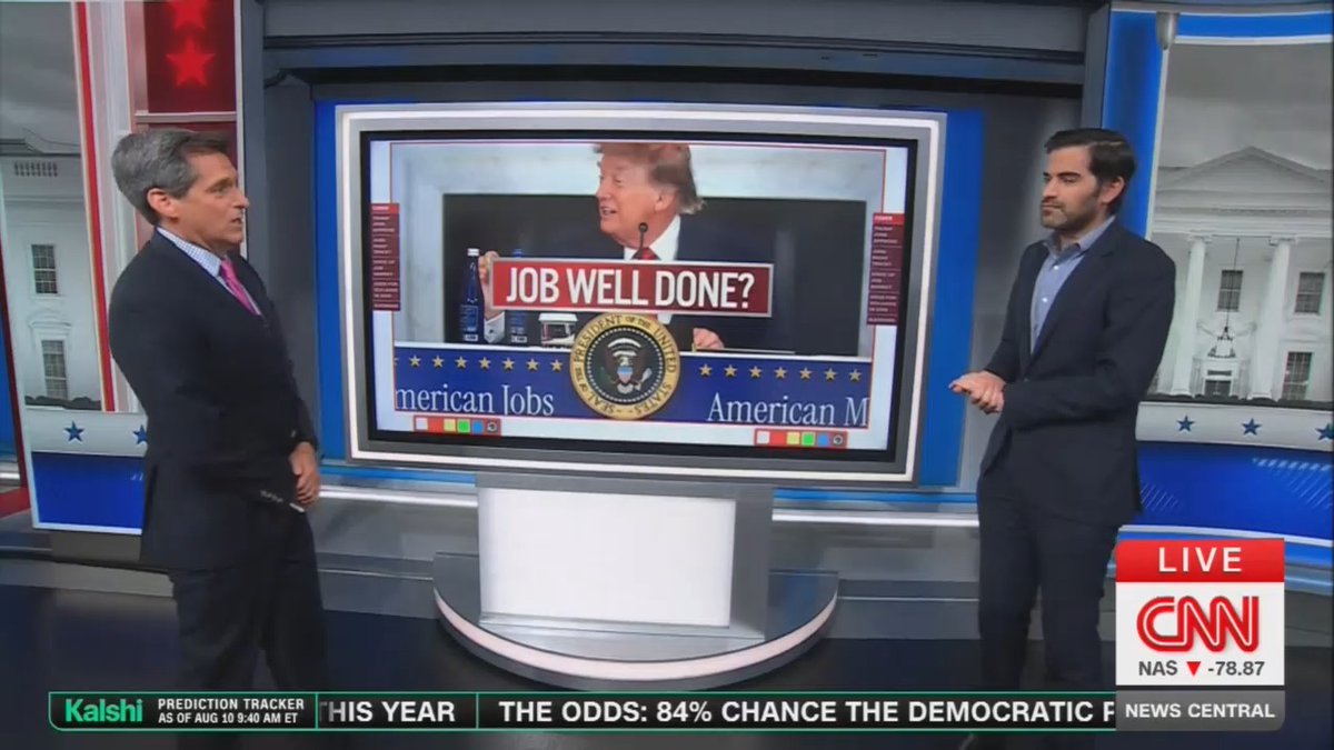 Harry Enten: These are the types of numbers that will make a lot of Republican members of Congress lose their jobs come November. Trump's net approval rating on jobs is now 22 points underwater. It is not just inflation that is hurting Trump, it is jobs as well.