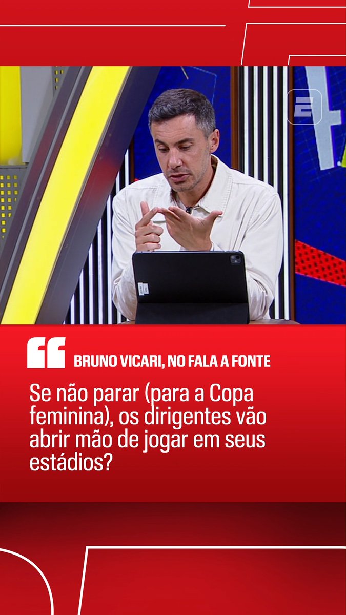 TEM QUE PARAR? No Fala a Fonte, Bruno Vicari falou sobre a polêmica de parar ou não o Campeonato Brasileiro masculino por conta da Copa do Mundo feminina em 2027 e deu sua opinião! Tem que parar, fã de esporte? 👉 Saiba TUDO sobre o mercado da bola no Fala a Fonte, ao vivo, de segunda a sexta, no YouTube da ESPN Brasil! #FalaFonte #FutebolNaESPN
