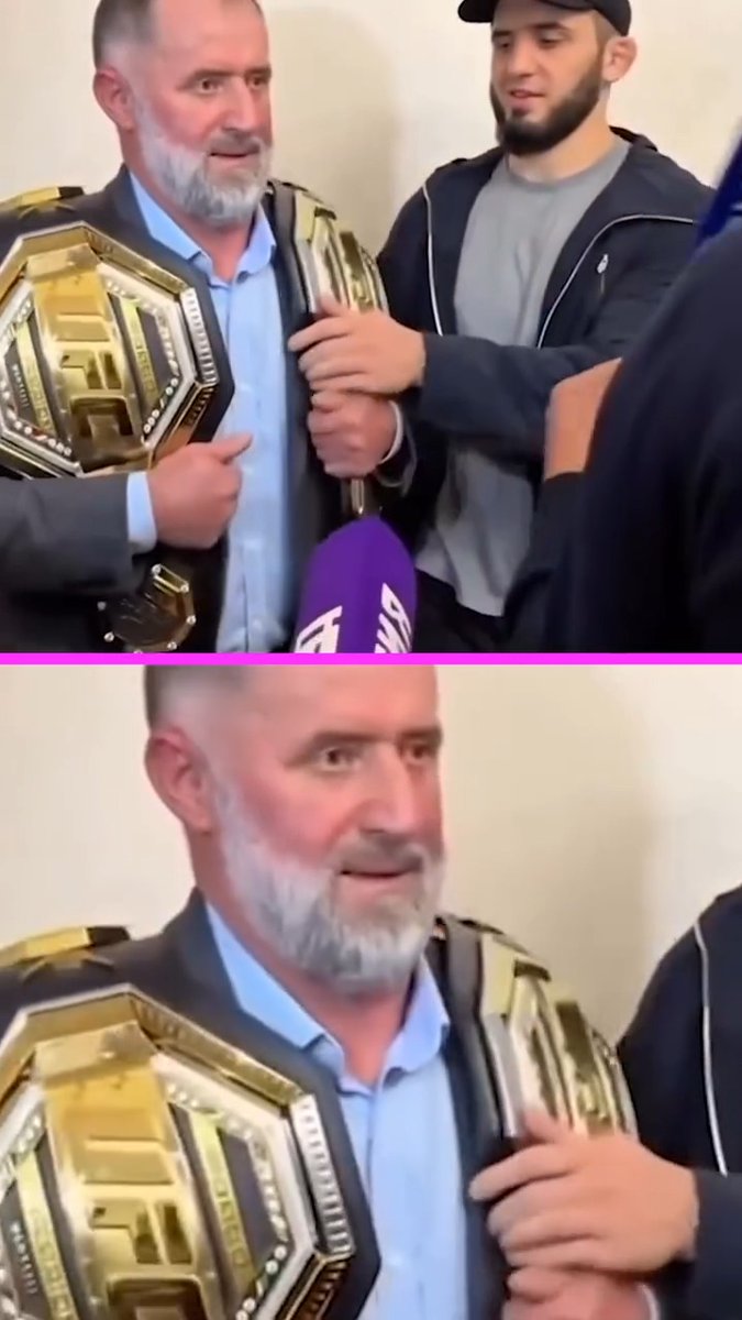 Islam Makhachev handing his world titles to his dad 🏆🏆🥹 #UFC330 | Saturday | Stream TNT Sports on HBO Max