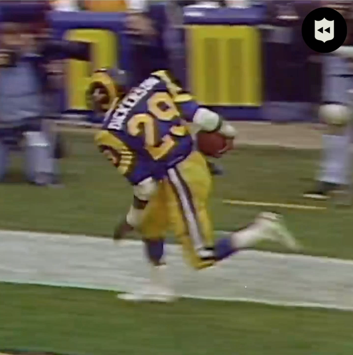 In the 1985 Divisional Round, Eric Dickerson ran for 248 yards against the Cowboys, a single-game playoff record that still stands today. (Jan. 4, 1986)