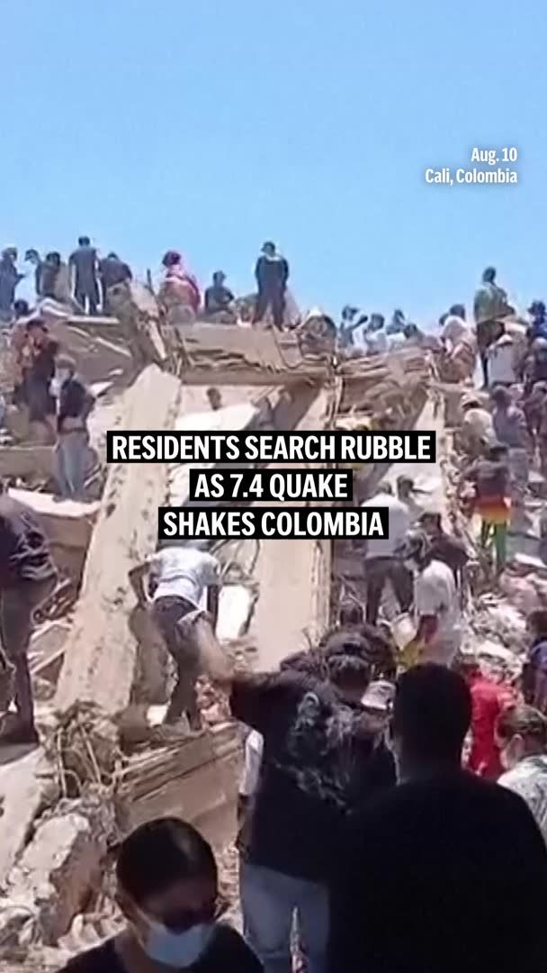 Residents in Cali were searching through the rubble on Monday after a powerful 7.4-magnitude earthquake struck the South American nation. Authorities have said at least 111 people were killed and dozens of buildings collapsed in cities across western Colombia. AP video by Juan Diaz