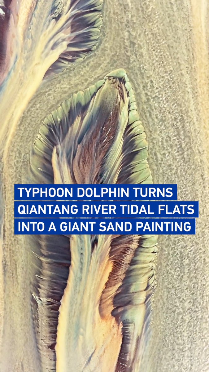 As a result of Typhoon Dolphin, the Qiantang River in east China's Zhejiang Province has transformed into a spectacle resembling a giant flowing sand painting. It's a mesmerizing marvel of nature's raw power and artistry.