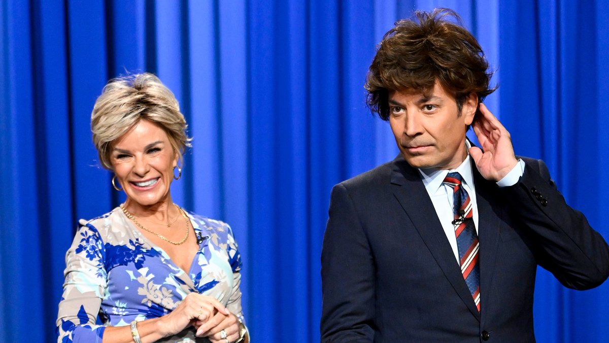 .QVC’s Toni Brattin makes a special appearance to surprise Jimmy with his own wig 🤣 #FallonTonight