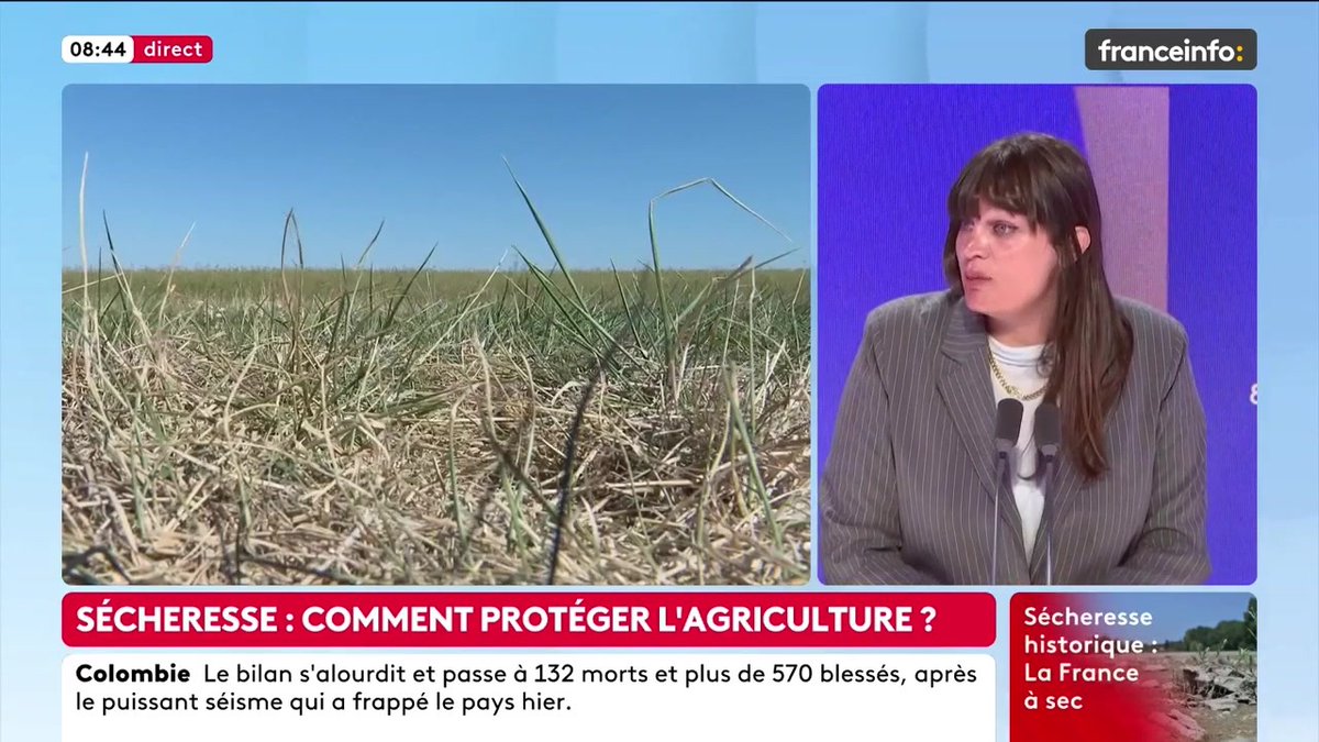 🔴 Comment protéger l’agriculture ? ➡️ "Il faut adapter notre modèle, on ne peut pas indemniser sans mettre toute la filière agricole autour de la table pour voir comment on fait pour avoir des cultures les plus résilientes possible au changement climatique", dit Alma Dufour