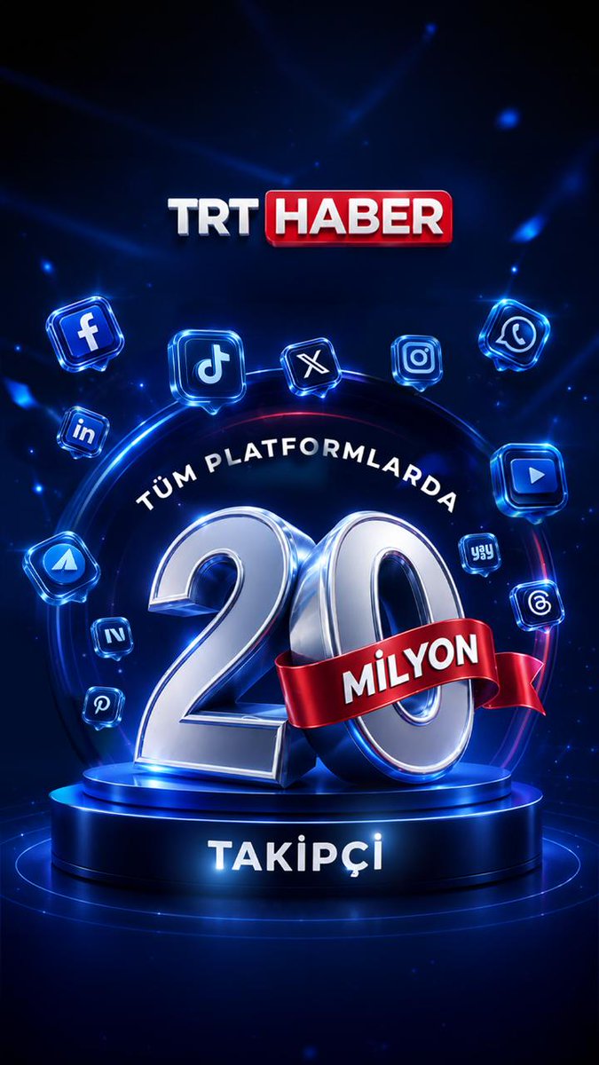 20 MİLYONLUK BİR AİLE OLDUK🎉 🥇Türkiye’nin en çok takip edilen haber kanalı TRT Haber, 12 platformda toplam 20 milyon takipçiye ulaştı.