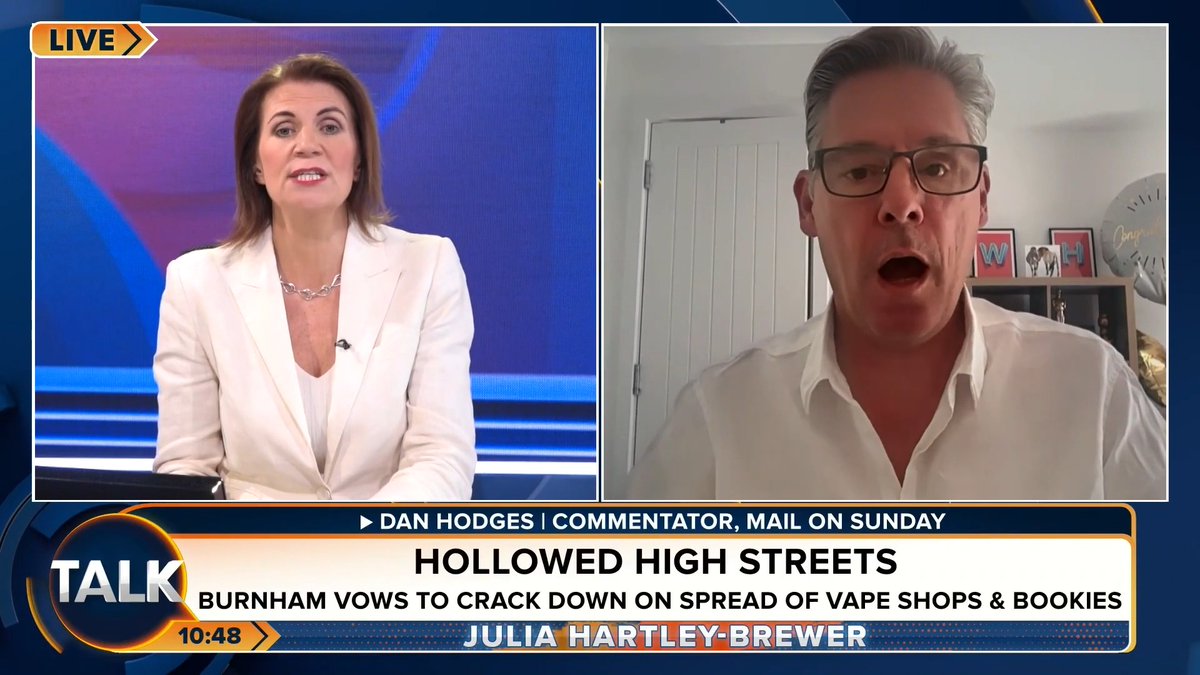 🚨Julia Hartley-Brewer and Commentator Dan Hodges clash over Andy Burnham's first real test as PM. Julia Hartley-Brewer: "You think the sun shines out of his backside!" (((Dan Hodges))): "He's been PM for 3 weeks... I'm not going to jump on the bandwagon of people thinking he's a disaster."