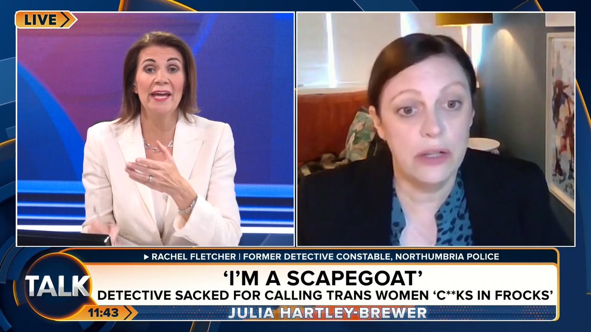 🚨"I was an uppity woman who wouldn’t stop saying 'this isn’t right!' They had to find a way to silence me." Julia Hartley-Brewer talks to former police detective Rachel Fletcher, who was sacked after criticising Northumbria Police’s trans strip-search policy. Julia Hartley-Brewer