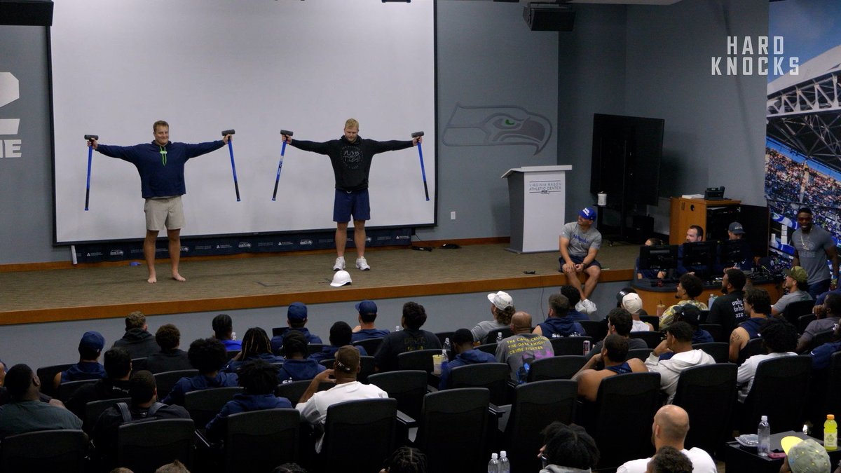 .Seattle Seahawks players competed to see who could hold a sledgehammer the longest 😂 Hard Knocks: Training Camp with the Seattle Seahawks airs tonight at 9pm ET on HBO Max