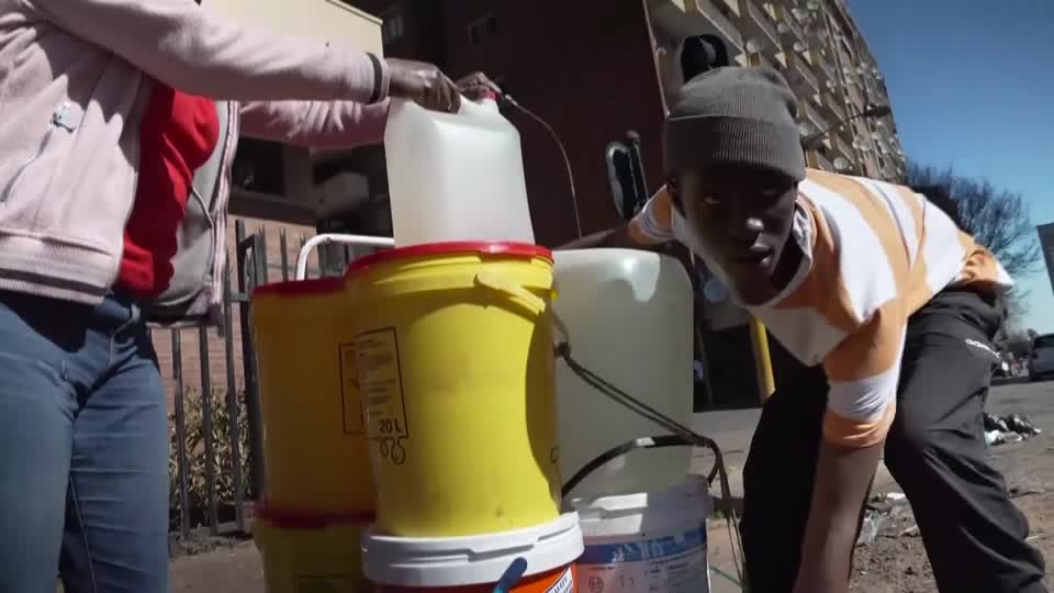 Johannesburg loses more than a third of its water supply daily due to burst pipes, with residents facing shortages and waiting for water trucks. Meanwhile, wealthier residents drill boreholes to secure water amid shortages