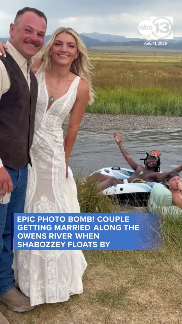 A couple who were getting married along a river in Mammoth California, got photobombed by Shabozzey and friends!