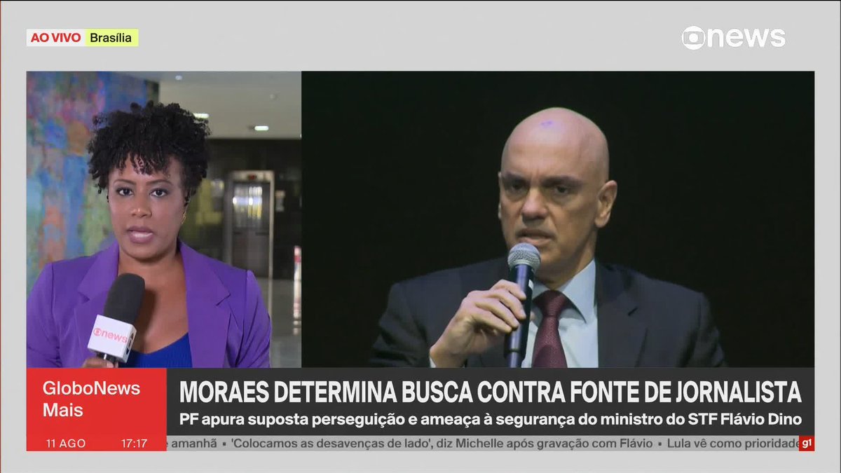 Moraes determina busca contra fonte de jornalista. ➡️ #GloboNewsMais - de segunda a sexta, às 16h, na #GloboNews.