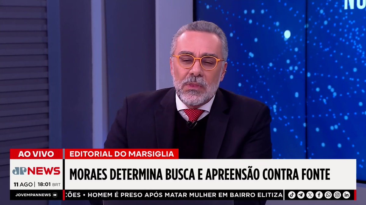 "Decisão de Moraes é recado a jornalistas e fere Constituição", diz Marsiglia sobre busca em fonte de jornalista 📺 Confira na JP News 👉 #OsPingosNosIs