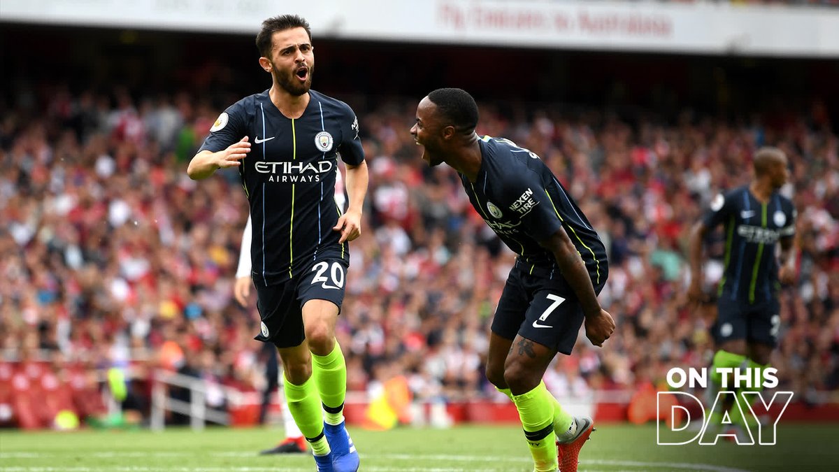 #OnThisDay: Arsenal 0-2 #ManCity [2018] ⚽️ [14’] Raheem Raheem Sterling ⚽️ [64'] Bernardo Silva
