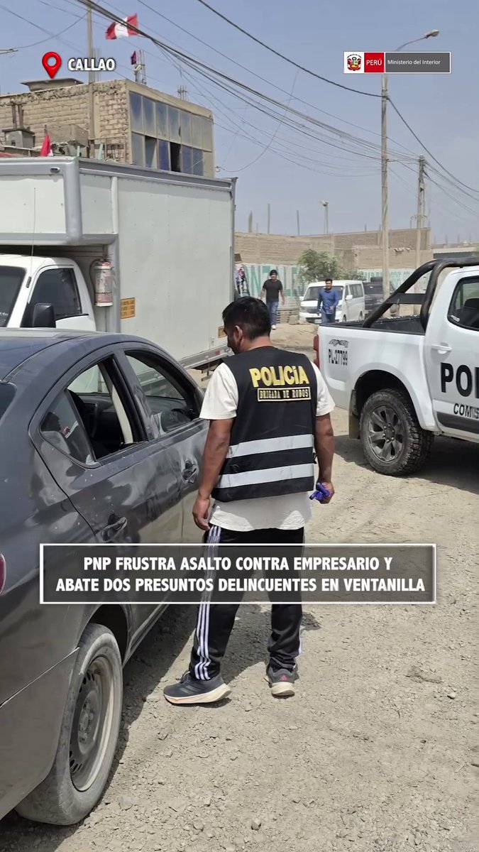 🛡️ #PlanEscudo: PNP repele ataque armado y frustra asalto a empresario #Callao | Una oportuna intervención policial, ejecutada como resultado de las acciones de inteligencia del plan Escudo, permitió neutralizar a delincuentes armados que pretendían asaltar a un empresario en Ventanilla. Como saldo de esta intervención, dos presuntos delincuentes resultaron detenidos y otros dos fueron abatidos. Además de la víctima, un efectivo policial resultó herido; y ambos fueron conducidos de inmediato al Hospital de Ventanilla. #SeguridadYOrden
