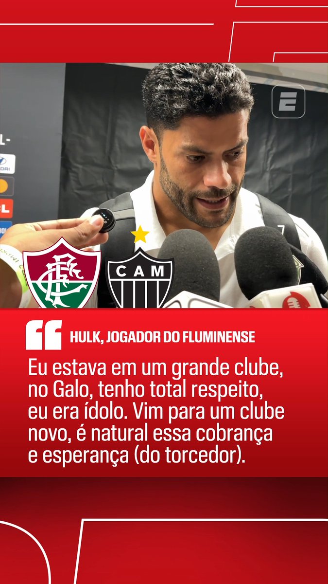 Hulk, sobre sua má fase no Fluminense: “Eu me sinto leve e confiante. As coisas não vêm acontecendo, mas eu não posso jogar a toalha.” “Eu venho abdicando de muitas coisas para que as coisas aconteçam. Infelizmente, não aconteceram ainda, mas vão acontecer. Eu tenho plena convicção de que isso vai mudar.” 🎥 ESPN Brasil | SportsCenter Brasil