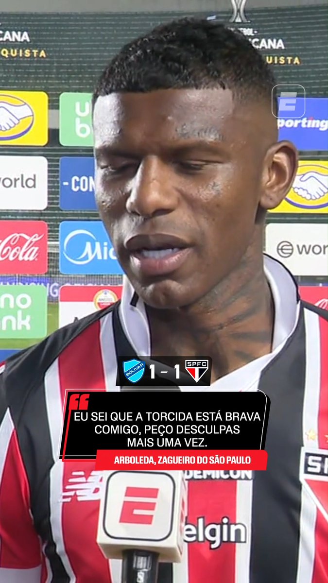 Arboleda pediu desculpas para a torcida do São Paulo após momento em que esteve afastado do Tricolor. O jogador revelou que estava com depressão e que "só pensou em fugir". Na partida de ida contra o Bolívar, válida pela Sul-Americana, o zagueiro marcou o gol da equipe paulista no empate em 1x1. #SulAmericanaNaESPN #SulAmericana