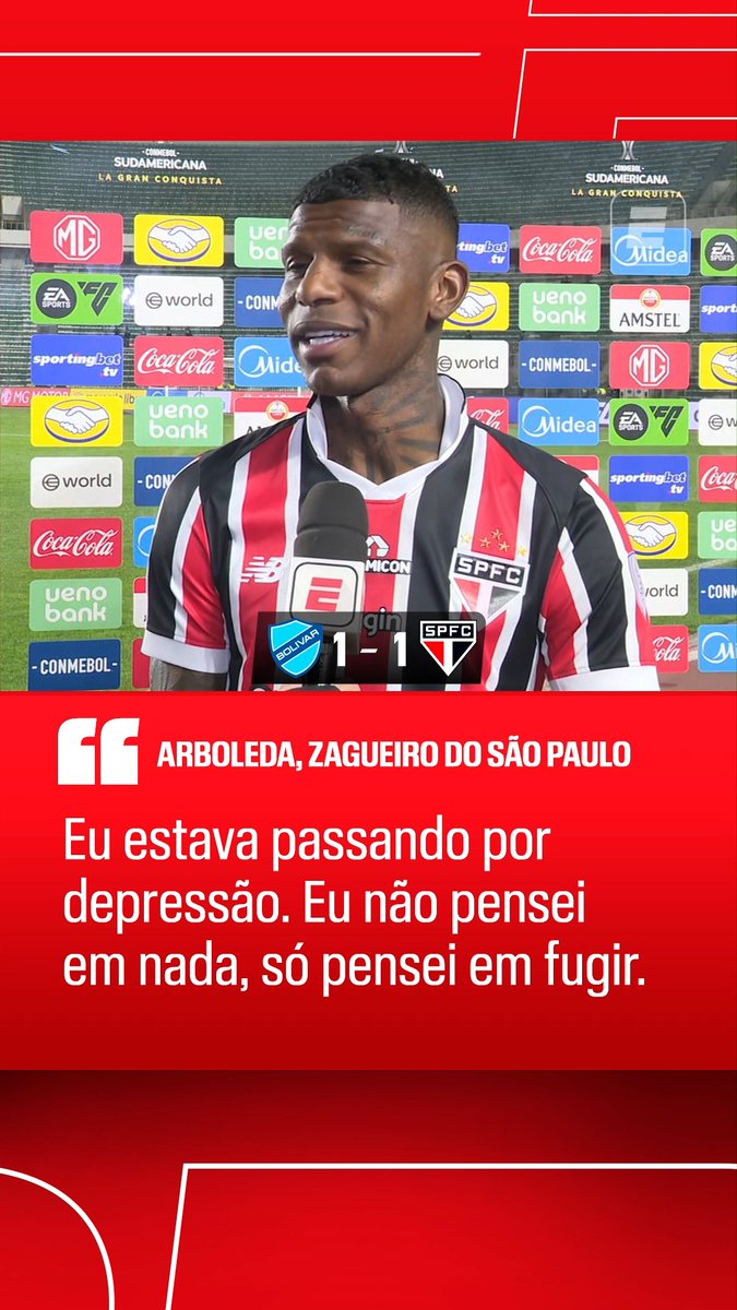 🚨 Arboleda fala sobre 'sumiço' do São Paulo: “Eu não pensei em nada, só pensei em fugir. Eu estava passando por depressão. Inclusive, comecei a ler sobre isso.” “Não tem que ver nada com gente de fora, isso é um mal-entendido. Meu problema era realmente pessoal.” 🎥 ESPN Brasil | SportsCenter Brasil