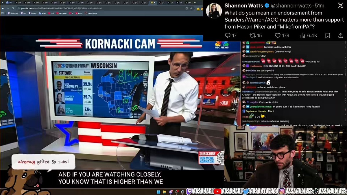 Hasan responds to Shannon Watts mocking his and MikeFromPA's influence on Francesca Hong's campaign "Dude Shannon Watts, are u on f’in crack? Wtf is wrong w u? When have I ever made this argument?..Ofc a f'in endorsement form Sanders would matter quite a bit..he's the most popular politician in the country" "These guys literally make up arguments in their heads..ur literally comparing 2 of the most popular politicians in the country to 2 f'in Twitch streamers. No one has ever made that argument..they're just like tweaking..white knuckling every race to be like, ooh how can I get an own on a f'in Twitch streamer? I'm operating out of pure spite"