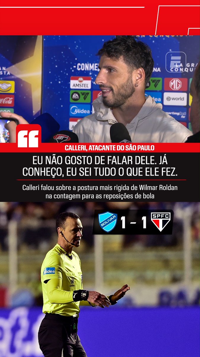 😳 Calleri, do São Paulo, sobre o árbitro Wilmar Roldán: “Eu não gosto de falar dele. Já conheço, eu sei tudo o que ele fez.” 🎥 ESPN Brasil | SportsCenter Brasil