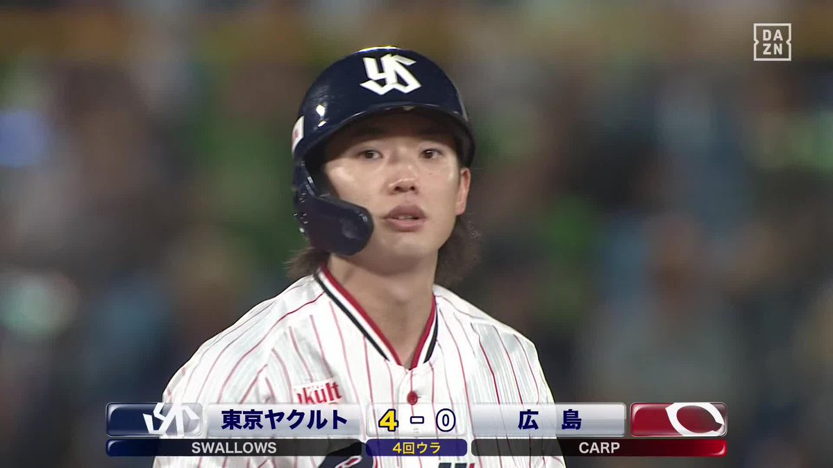 これで5試合連続安打 長岡秀樹 タイムリー2ベース ※スワローズはこの回6安打5得点 ⚾️ヤクルト×広島 #swallows #だったらDAZN