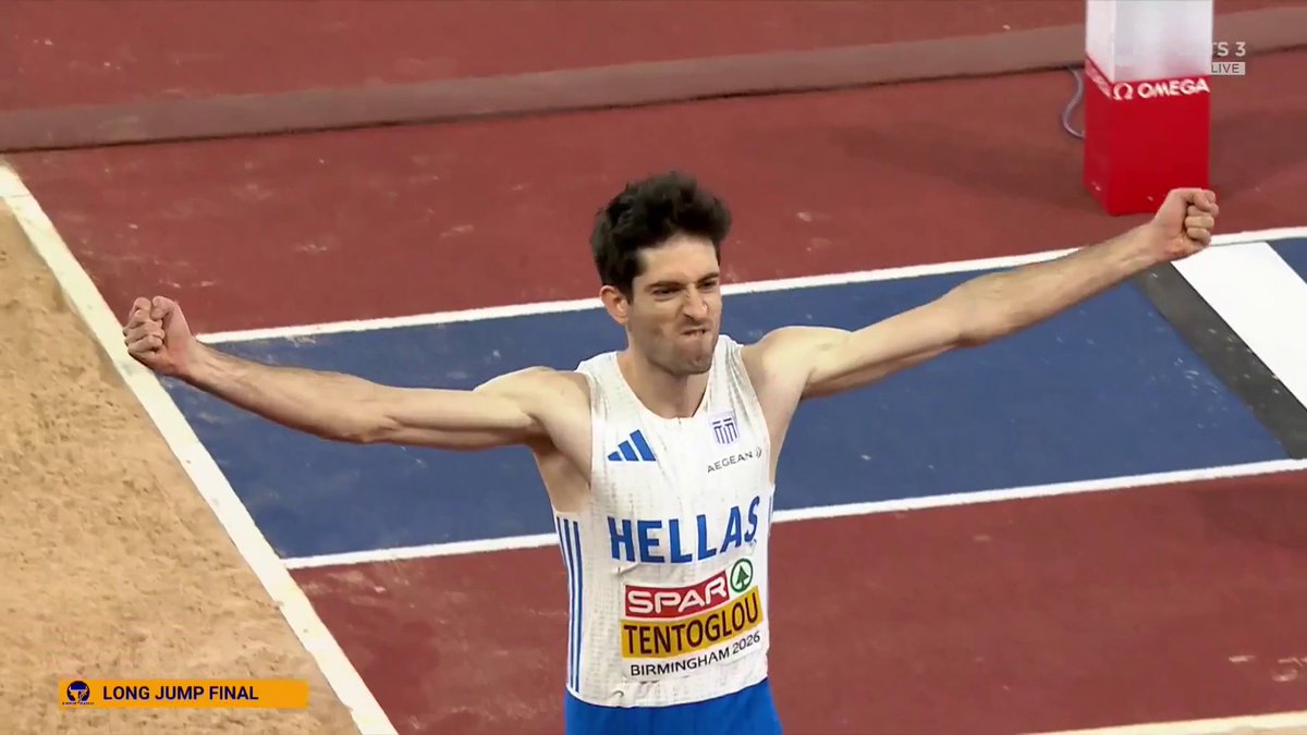 The jump that secured Miltiadis Tentoglou's FOURTH consecutive European long jump gold medal! 🥇