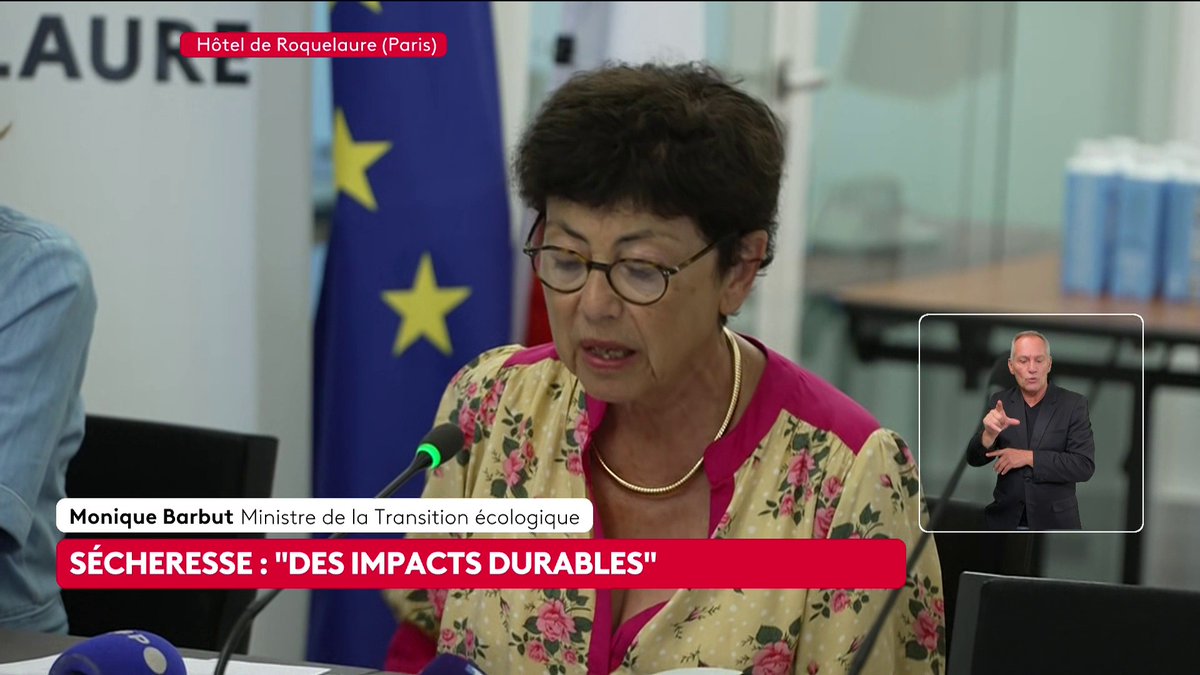 🔴 Sécheresse en France : "La quasi-totalité du territoire est désormais en situation de sécheresse. Début août, 65 % du territoire est marqué par une sécheresse se produisant en moyenne une année sur 25", déclare Monique Barbut, ministre de la Transition écologique. #canal16