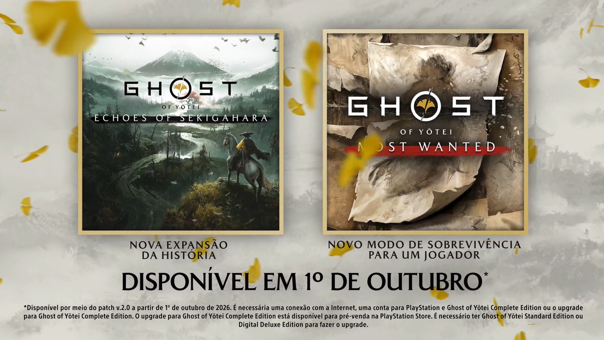 Ghost of Yōtei Edição Completa chega para PS5 em 1º de outubro, incluindo: 🗻 A expansão de história Ecos de Sekigahara ⚔️ Modo de sobrevivência Mais Procurados 🏆 Novos troféus, armas e armaduras …e mais. Detalhes completos: