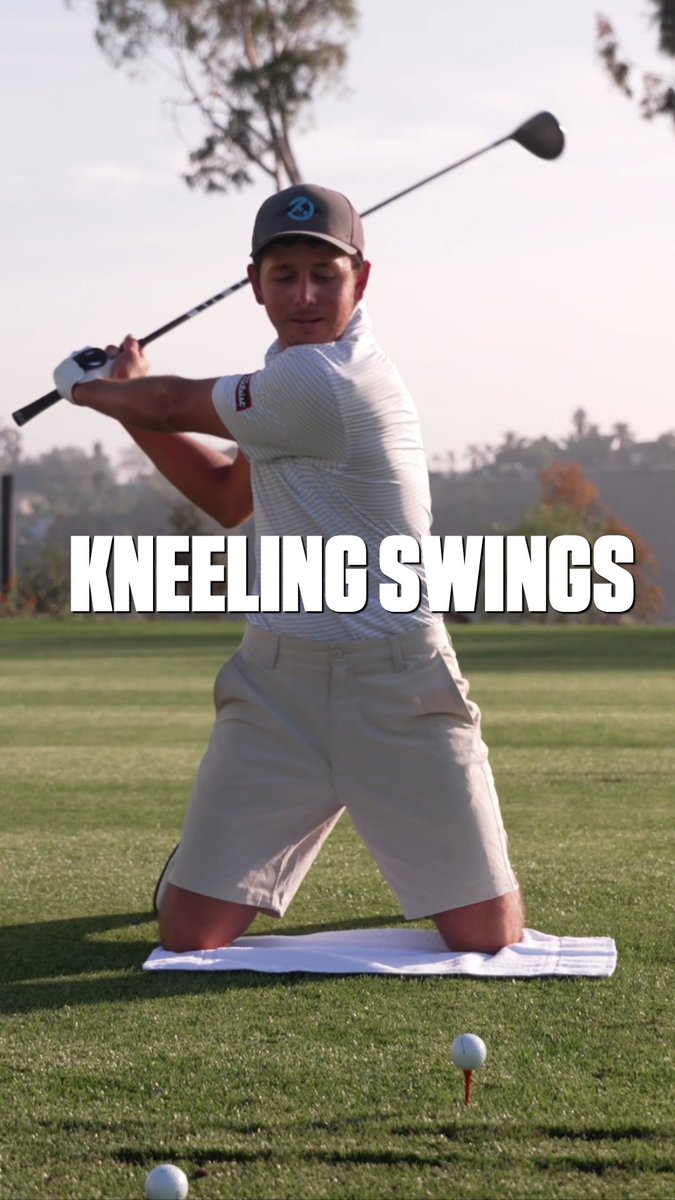 Kneeling swings are a drill we use when a player's trunk is lagging behind the arms in the downswing. You're still interacting with the ground from your knees, but with the pelvis quiet, the player is encouraged to move the club by rotating the trunk against it. It gave Dylan a feel for more trunk rotation and, with the trunk back in front of the arms, the club release happened earlier on its own.