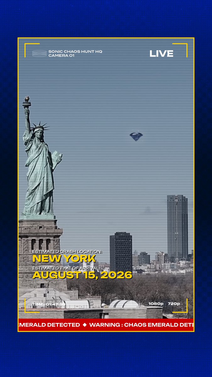 We're getting reports claiming that an unidentified object resembling a Chaos Emerald is set to make landfall in New York City. Stay tuned and be on alert for the exact location, but we're estimating it will touch down on Saturday, August 15th. Join the Chaos Hunt: