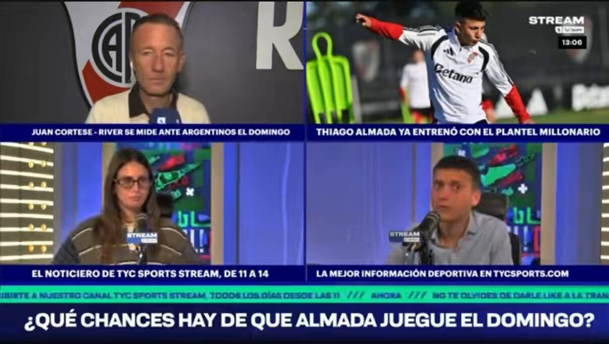 En TyC Sports Stream dialogamos con Cata Barbot y Matías Costa sobre la posibilidad de que Thiago Almada sea titular contra Argentinos Juniors.