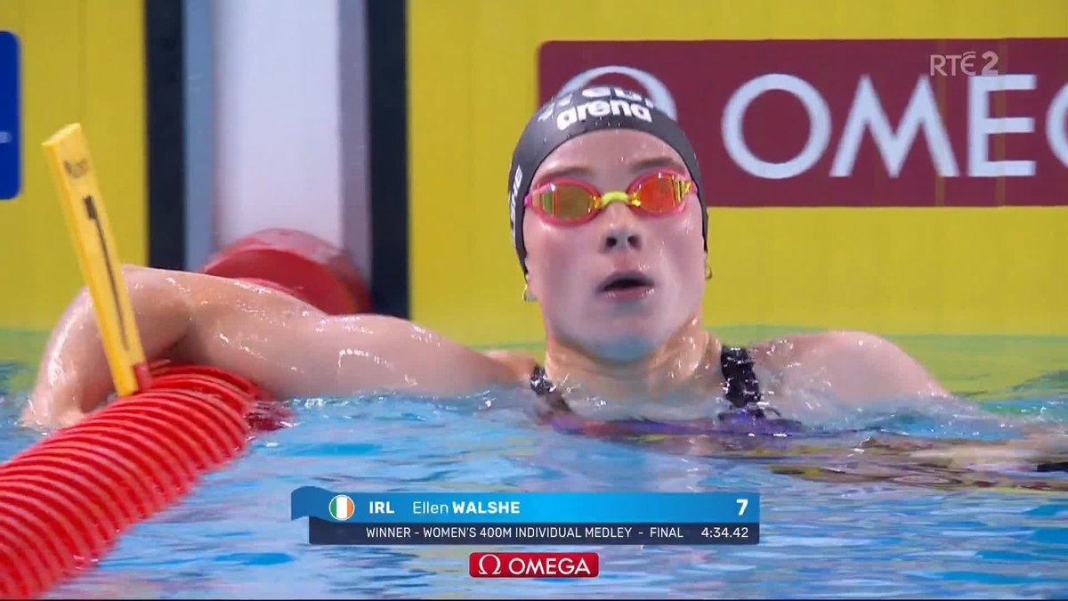 GOLD FOR WALSHE Templeogue's Ellen Walshe led the field home in the Women’s 400m individual medley final - setting a new Irish record in a time of 4:34.21 #rtesport #EuropeanAquatics