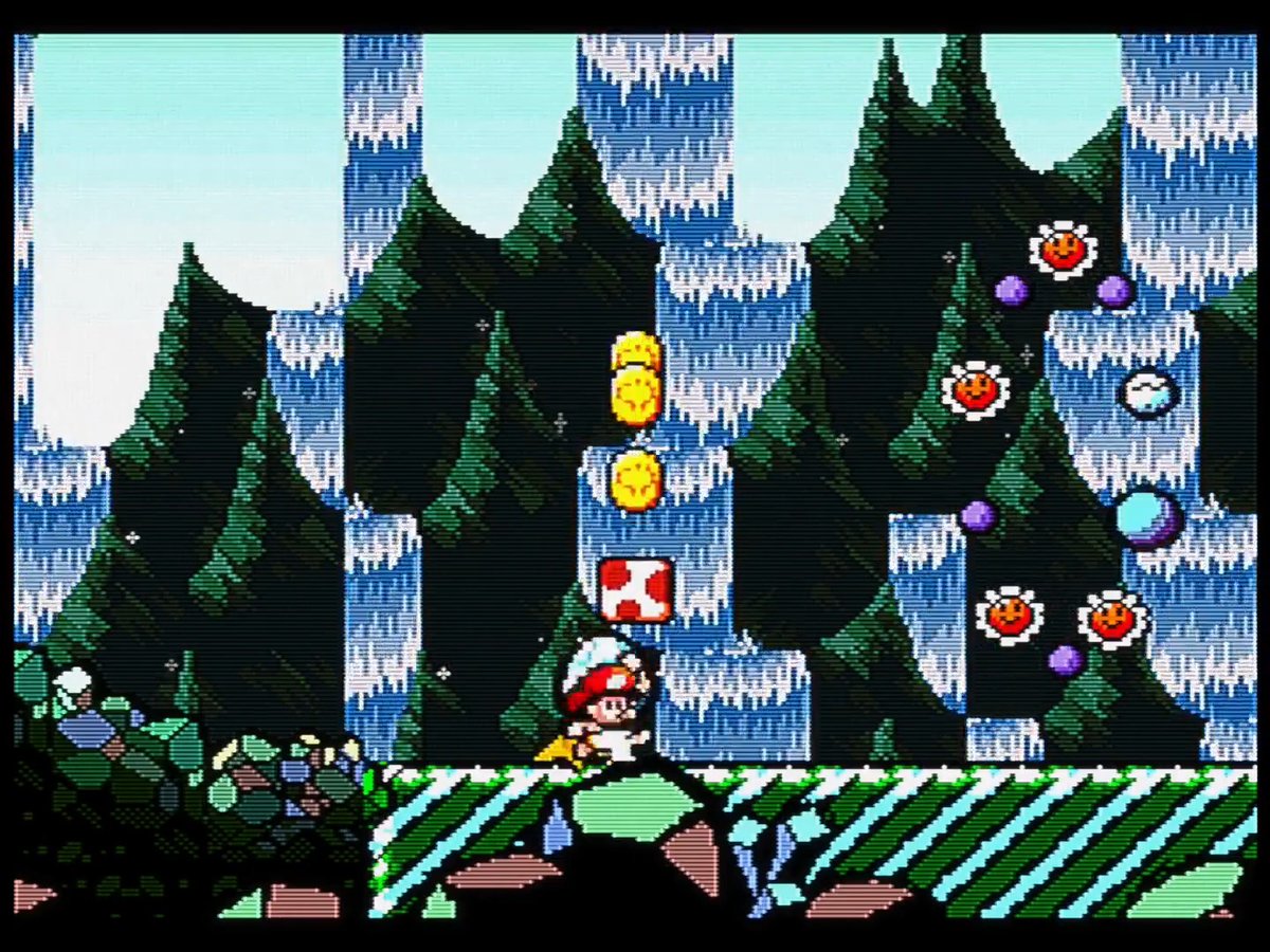 In the level "What's Gusty Taste Like?" in Yoshi's Island, you normally fall right onto this star. However, you can wait a moment for it to bounce out and follow it down. Grabbing it when it bounces back gives you enough Super Baby time to get to another star and then the goal.
