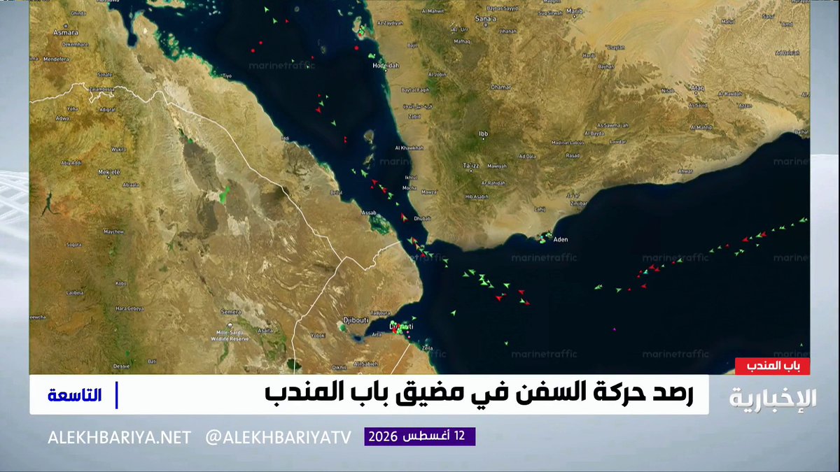 رصد مباشر لحركة الملاحة البحرية في مضيق باب المندب