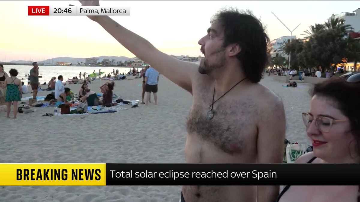 'This is my first totality. You are watching an eclipse, this beautiful moment and I can't describe it.' Sky's Alistair Bunkall speaks to solar eclipse chasers who travelled from the U.S. to Mallorca to witness the eclipse Follow our live blog for more: