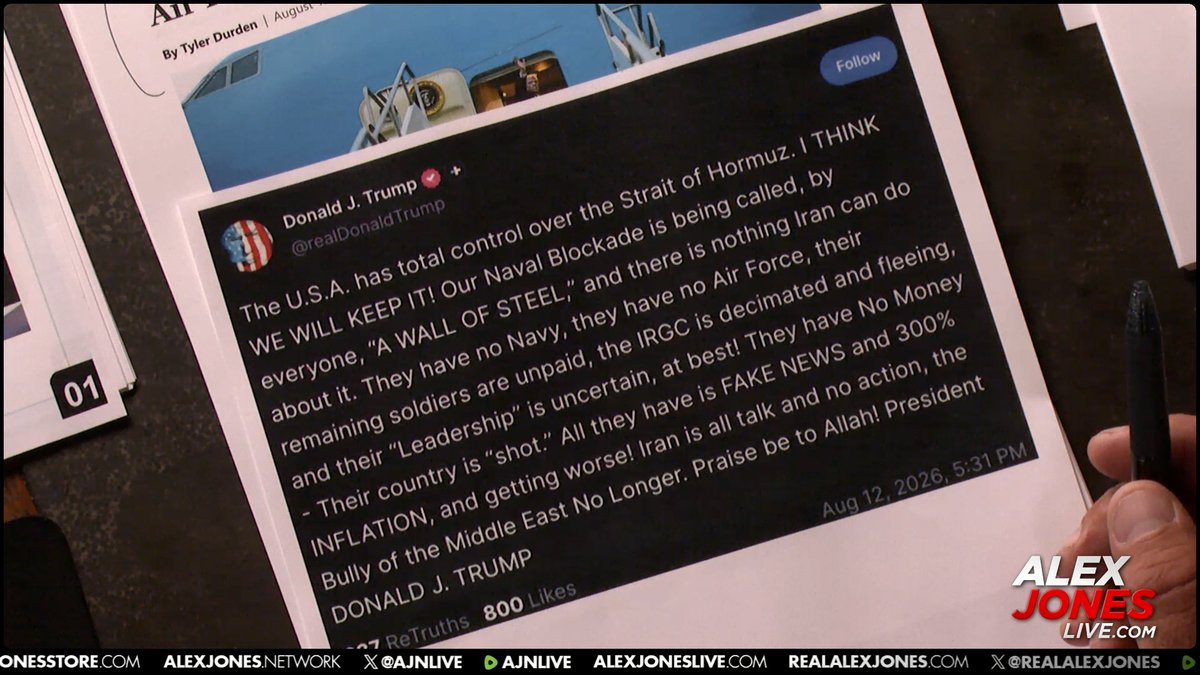 IRAN WAR UPDATE: "Our Naval Blockade Is Being Called By Everyone, 'A WALL OF STEEL!'" After Iran Closed Strait Of Hormuz Again, Trump Boasts He's In Control, Adds He's Keeping It Closed As Part Of A Siege Against Iran! 🔴WATCH/SHARE ALEX JONES LIVE NOW: