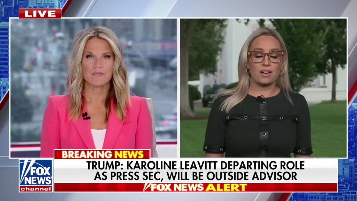 NEW: Karoline Leavitt will leave her role at the White House at the end of the month to spend more time with her young children and family. Leavitt calls serving as press secretary for the past year and a half the honor and adventure of a lifetime, while acknowledging the challenges of balancing the demanding job with raising her children. Trump says Leavitt will remain involved as one of his top outside advisers, while the White House considers who will replace her. | Jacqui Heinrich The Story Martha MacCallum