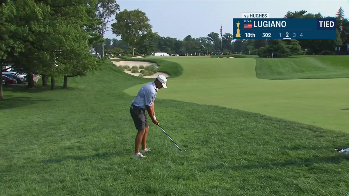 202 yards. Thick rough. GOLF SHOT. Michael Lugiano is a 1-up winner over Chase Hughes.