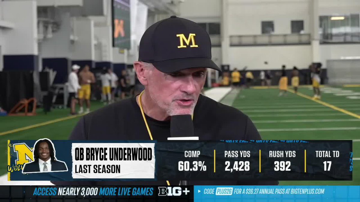 “So far through six practices, I grade him an A+.” Kyle Whittingham gives his early assessment of Michigan Football QB Bryce Underwood 👇
