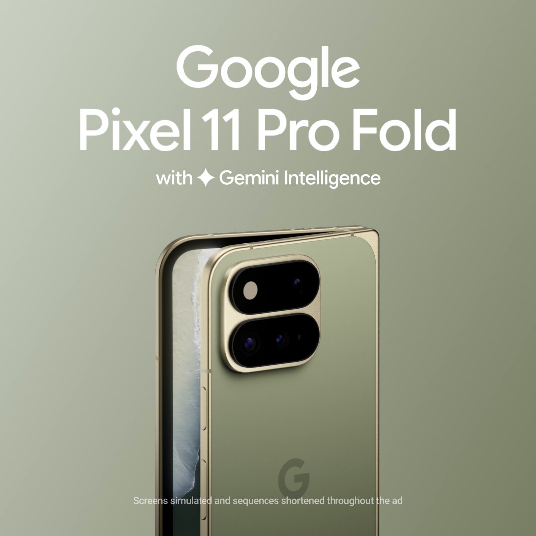 Google #Pixel11 Pro Fold opens up a new way to go pro. 🌈 HiLight: tune out, stay in the loop 🧠 Gemini Intelligence helps handle simple tasks* 💪 Ultra-durable, 3x as strong* 🔆 Screens are 20% brighter* *See video for more & get yours today: #MadeByGoogle