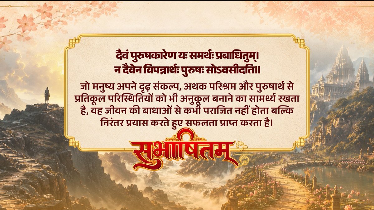 दैवं पुरुषकारेण यः समर्थः प्रबाधितुम्। न दैवेन विपन्नार्थः पुरुषः सोऽवसीदति॥