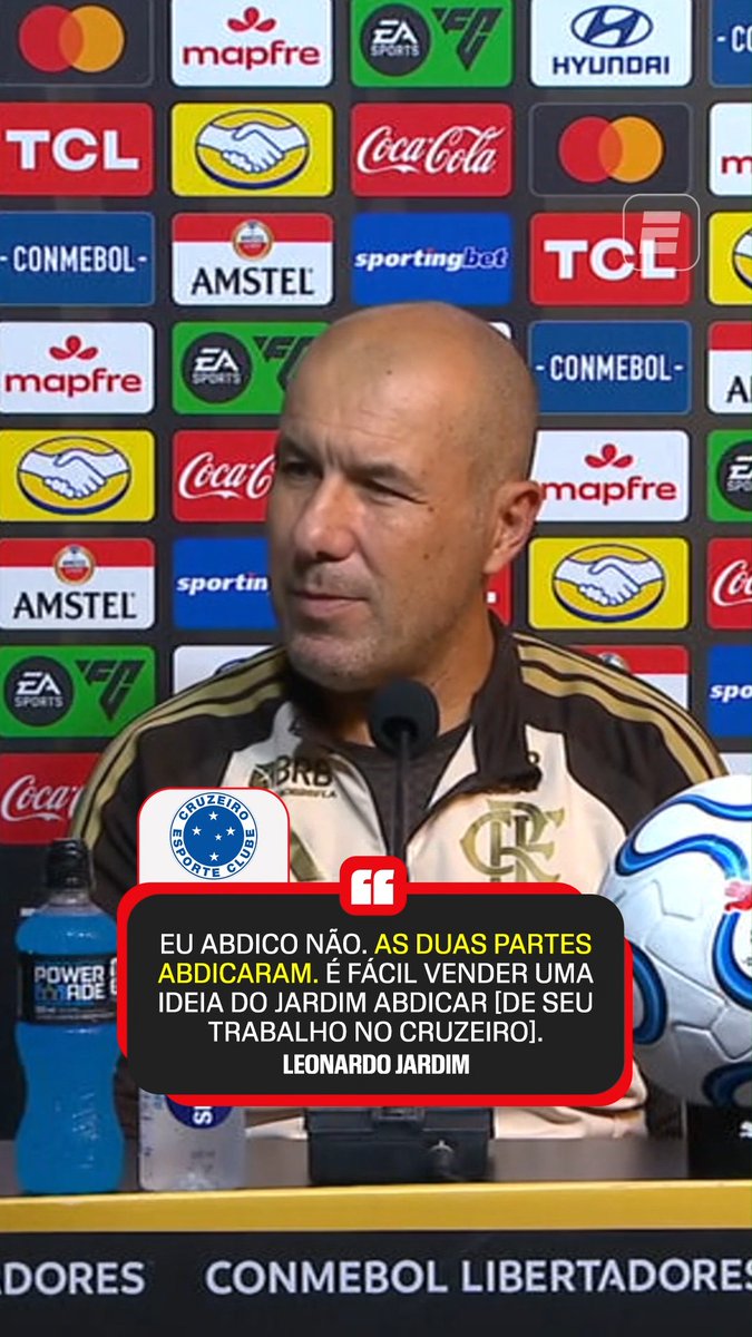 Leonardo Jardim negou que tenha abdicado sozinho de seu trabalho no Cruzeiro! Assista aos jogos AO VIVO da Conmebol Libertadores pela ESPN no Plano Premium do #DisneyPlus! #LibertadoresNaESPN