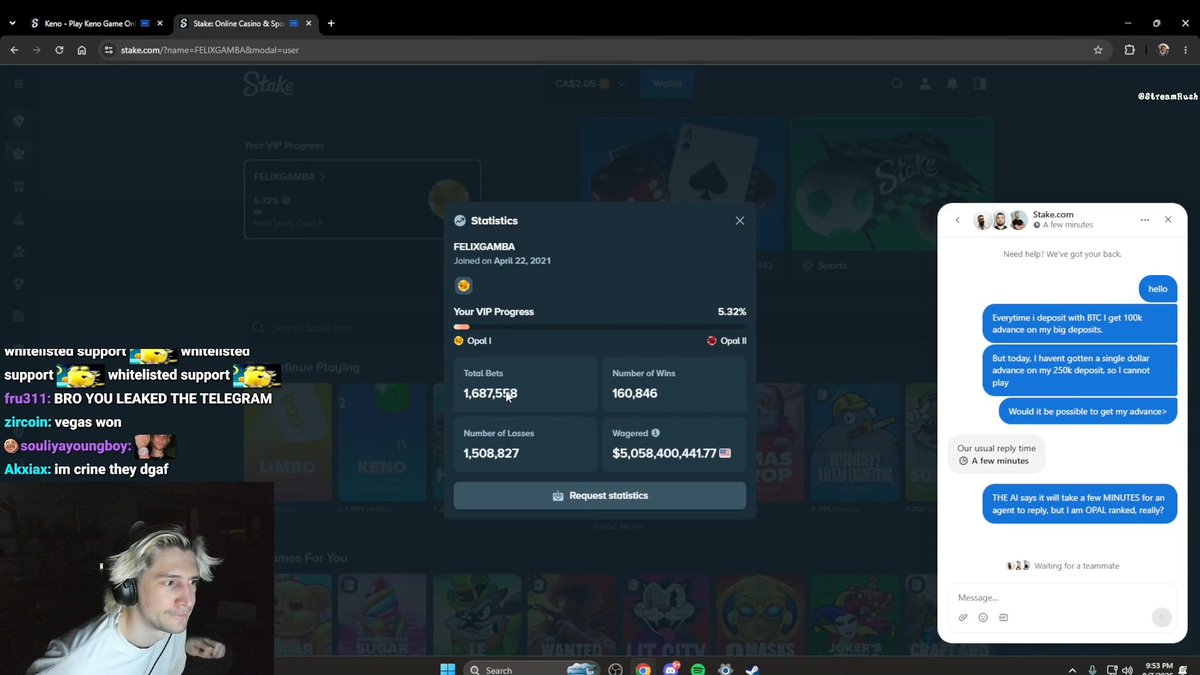 XQC GETS MAD AFTER STAKE SUPPORT IGNORES HIM… THEN SHOWS HIS INSANE STATS WITH $5 BILLION WAGERED 💀🤯