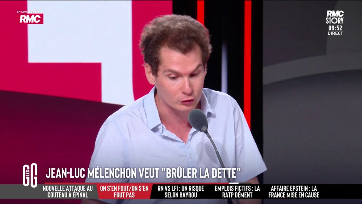 🔴 Jean-Luc Mélenchon veut "brûler la dette" Jean-Loup Bonnamy : "Sa proposition est mal retranscrite par les médias. Il ne propose pas de ne pas payer la dette, mais de monétiser les titres détenus par la banque centrale. Les créanciers seront totalement remboursés" #GGRMC