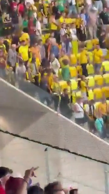 Fans attended a Conference League match between Hapoel Tel Aviv 🇮🇱 and GKS Katowice 🇵🇱. Following the Israeli club's elimination of Katowice, Polish fans resorted to the easiest insult they could pull: a Nazi salute. Under that very salute, three million Polish Jews were murdered in the Holocaust. Today, it is used by upset fans over a game. 🎥: Johnny Sack