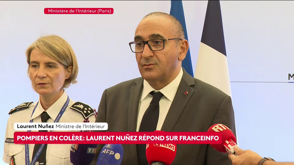 🔴 🗣️ Pompiers en grève : "Je leur ai annoncé qu'avec le Premier ministre nous présenterions au projet de loi de finances [...] des projets d'évolution des ressources des SDIS", annonce Laurent Nuñez, après sa réunion avec l'intersyndicale. #canal16