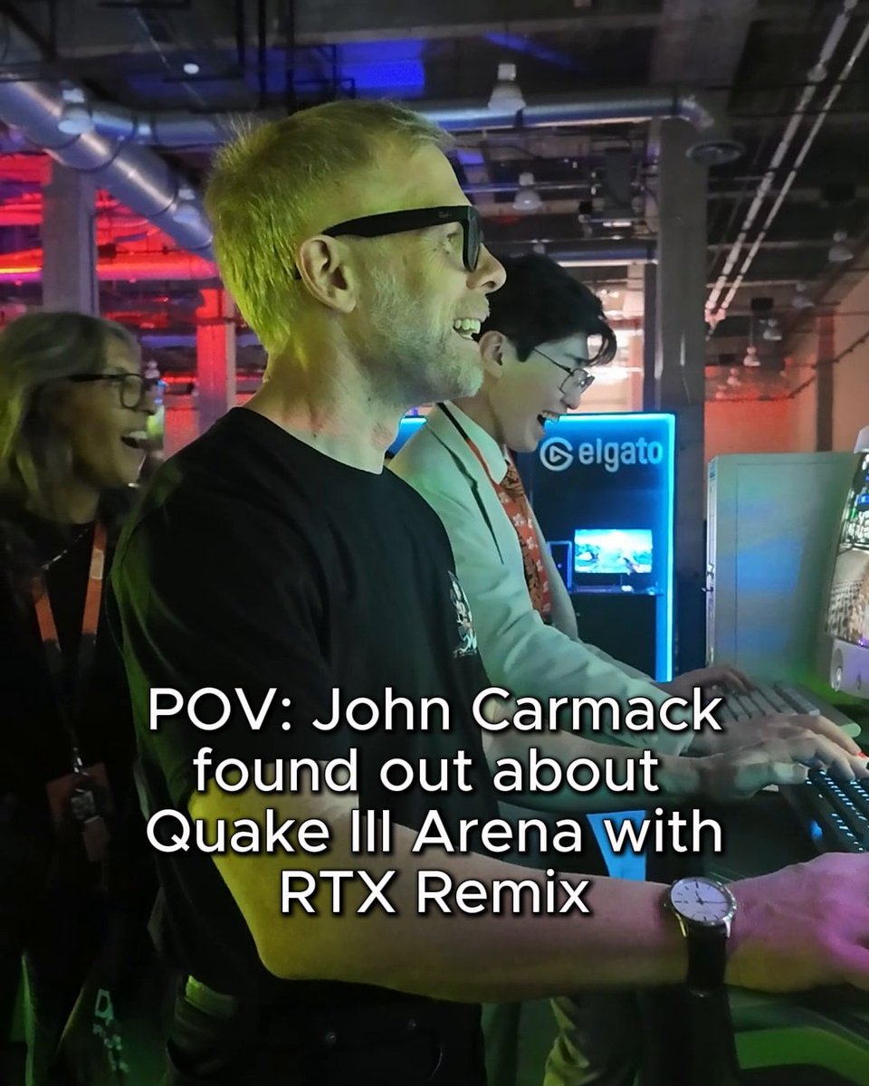 From Commander Keen and Wolfenstein 3D to DOOM and Quake, John Carmack helped shape PC gaming 🐐 The GOAT stopped by our QuakeCon booth to check out Quake III Arena with RTX Remix and sign cards from GeForce Trading Cards Series 1.