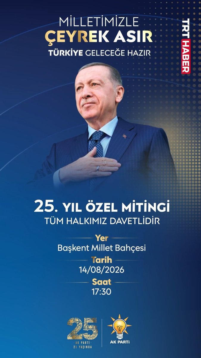AK Parti Sözcüsü Ömer Çelik: 📌"Herkesi yarın partimizin kuruluş yıl dönümünde, Cumhurbaşkanı Erdoğan'ın yapacağı tarihi konuşmayı dinlemeye Başkent Millet Bahçesi'ne davet ediyoruz."