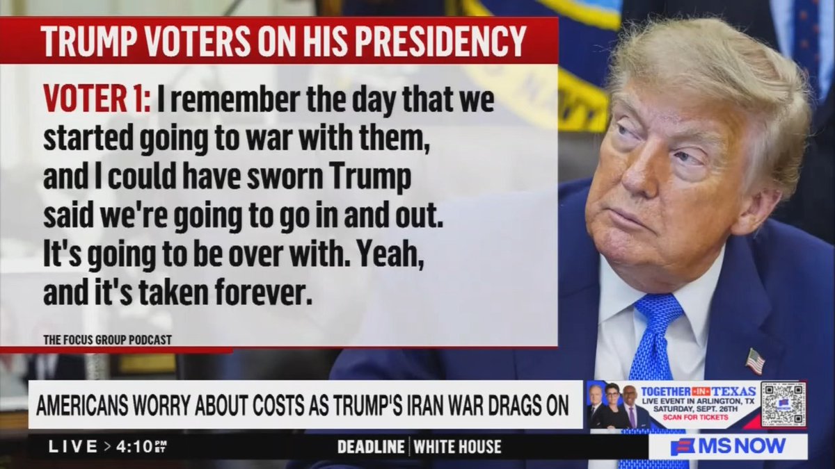 Trump voter: I remember [when] we started going to war with Iran. Trump said, 'we're going to go in and out.' It's taken forever. [...] And I seriously think he doesn't know how he's going to get out of this.