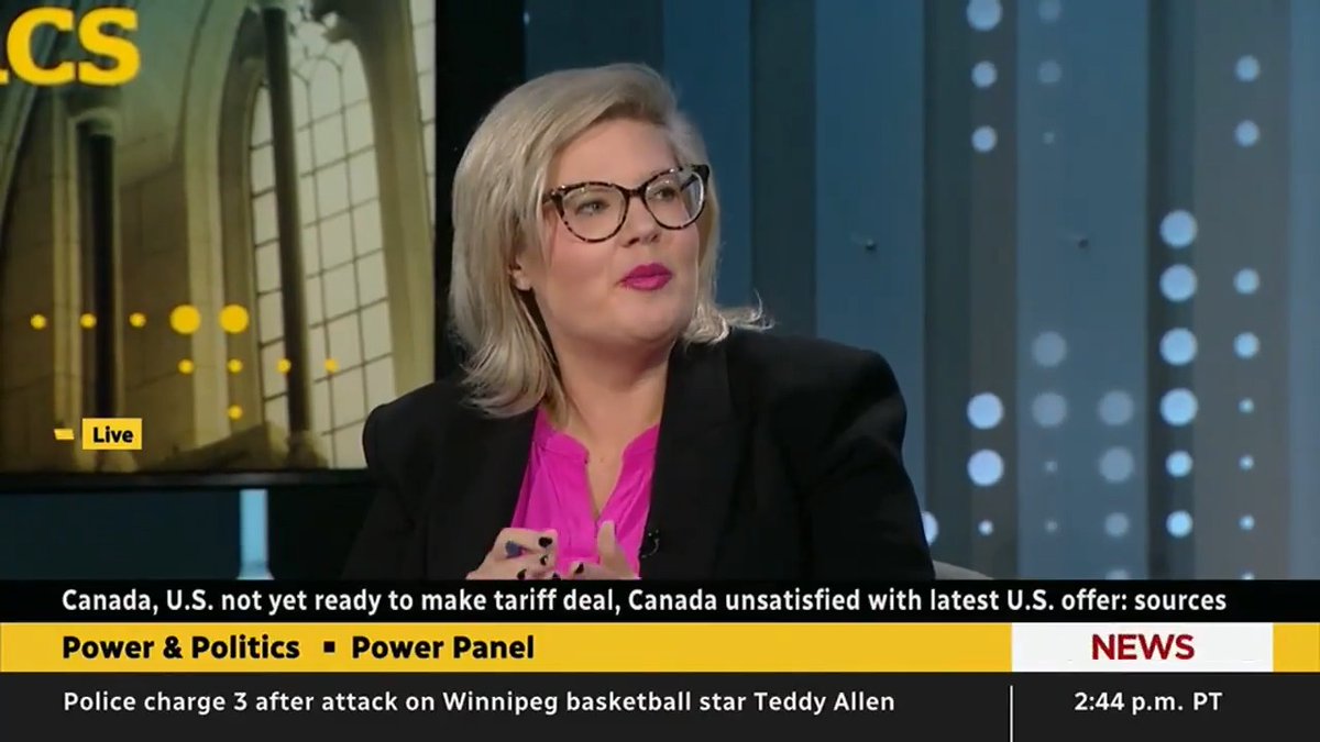 CBC's Katie Simpson is delighted by Wab Kinew's "No CUSMA, no boozema" line.