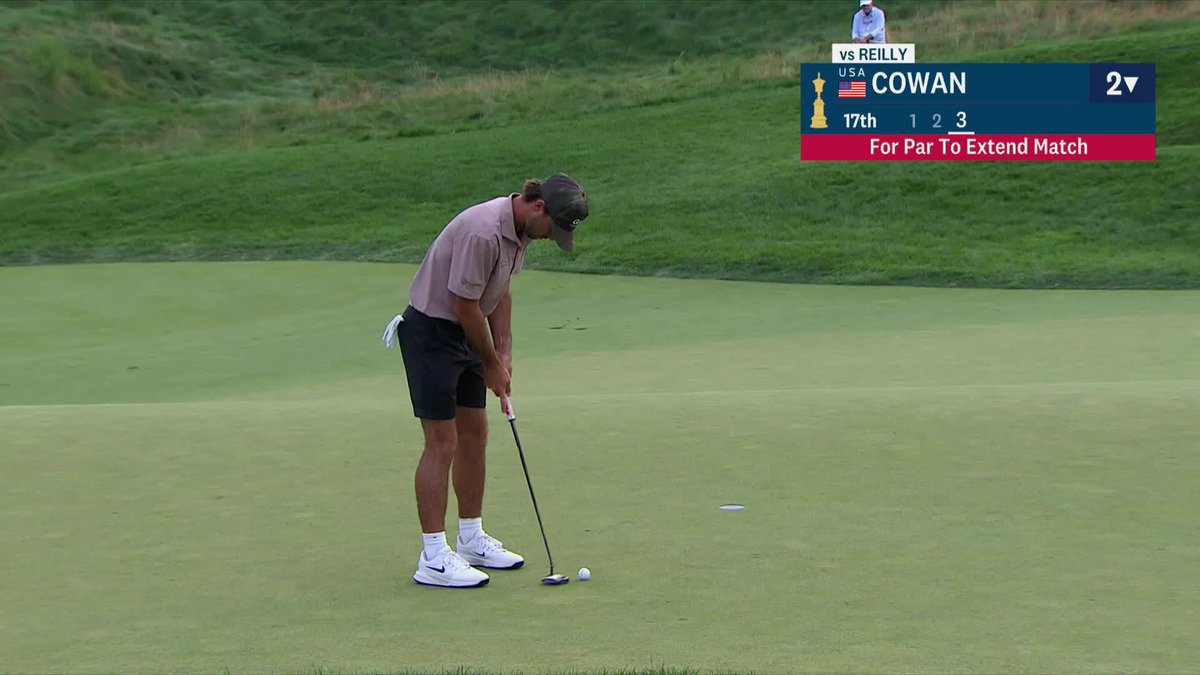 Not done yet! Oklahoma Golf's Ryder Cowan wins 17 and is now 1 down with 1 to go.